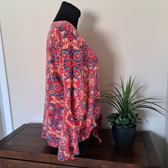Torrid Print Top Boho Colourful Tie Front Shirt Women's Size M/L (Torrid 00) - Picture 5 of 14
